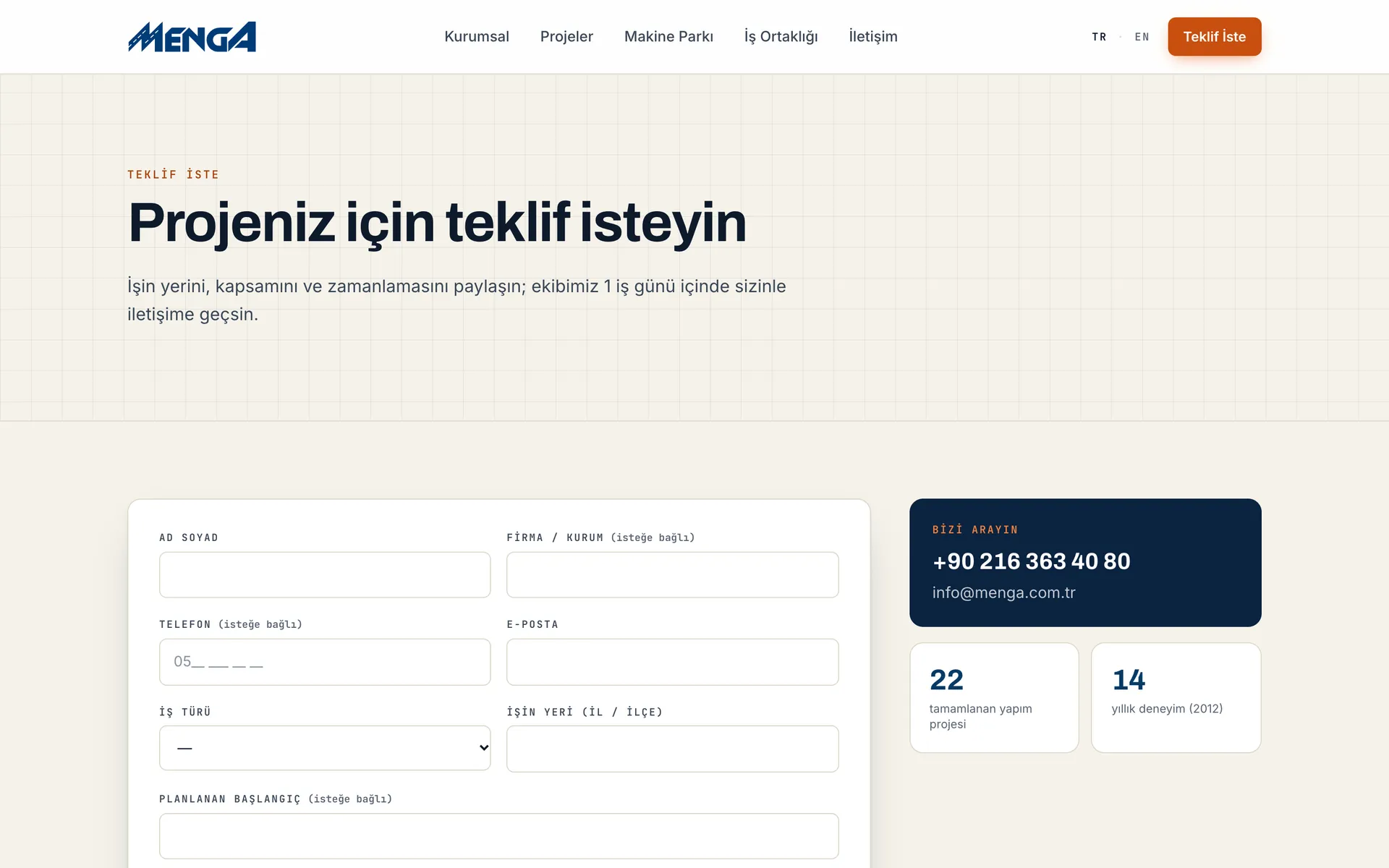 Teklif isteme formu