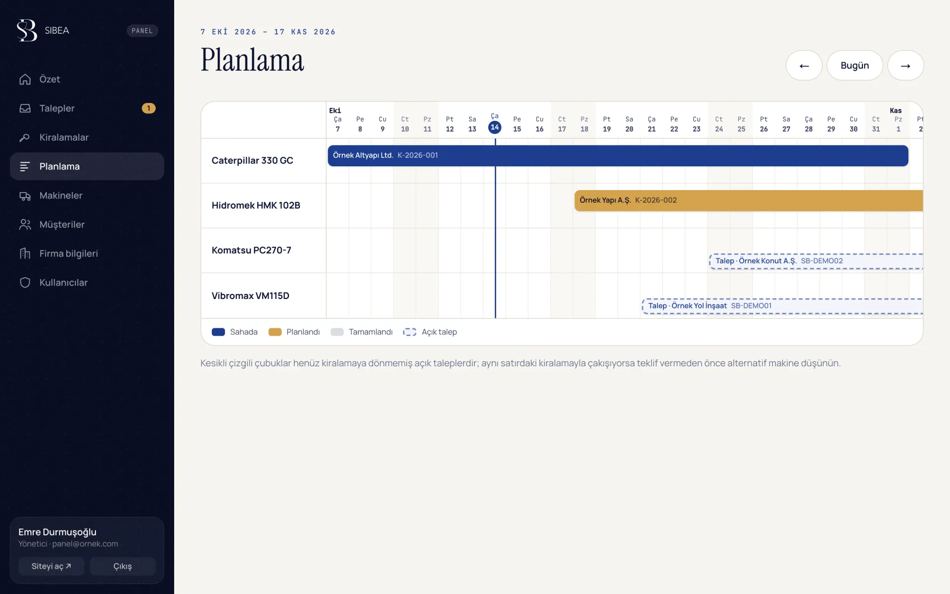 Planlama ekranı